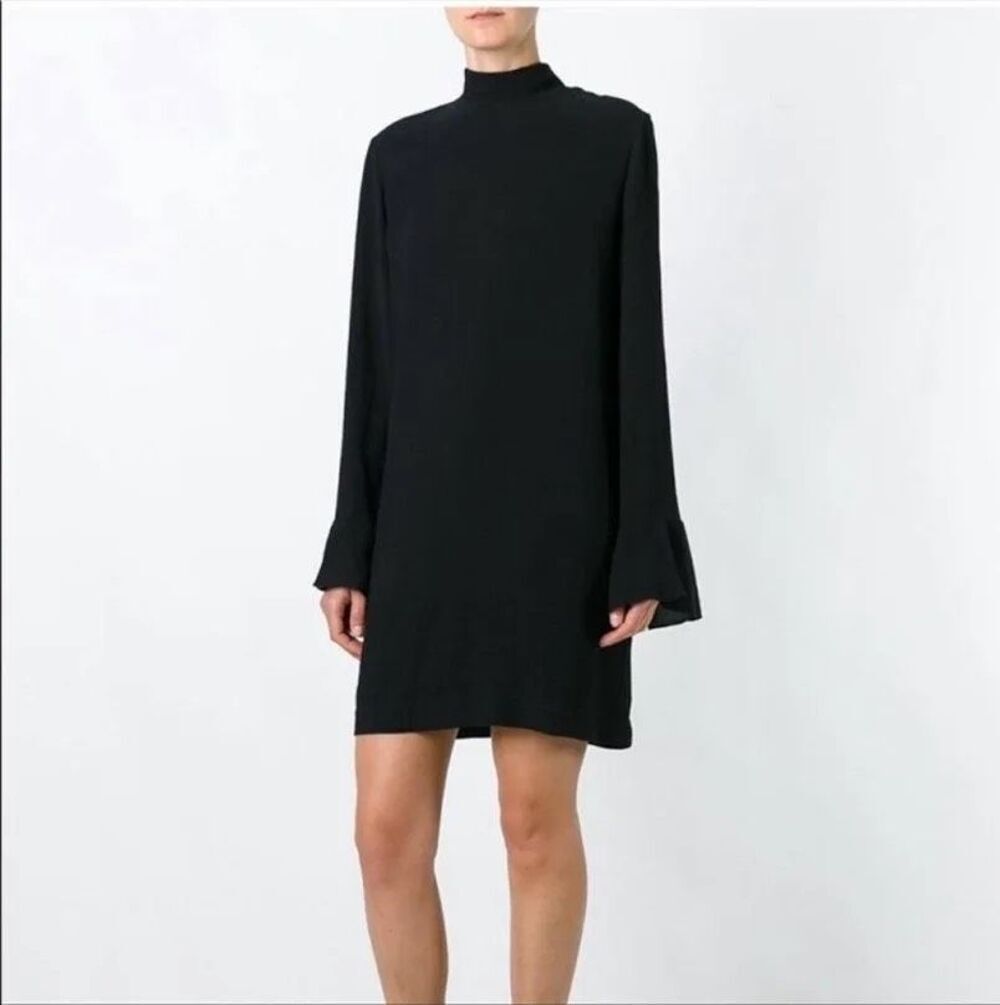 โจIROโAnna Crepe Ruffled Open Back Long Flutter Sleeves Mini Black Sz 36 Dressโจ